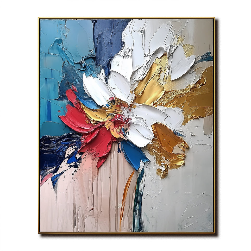 Floral Essence-Textured Abstract Floral Oil Painting for Modern Wall Decor